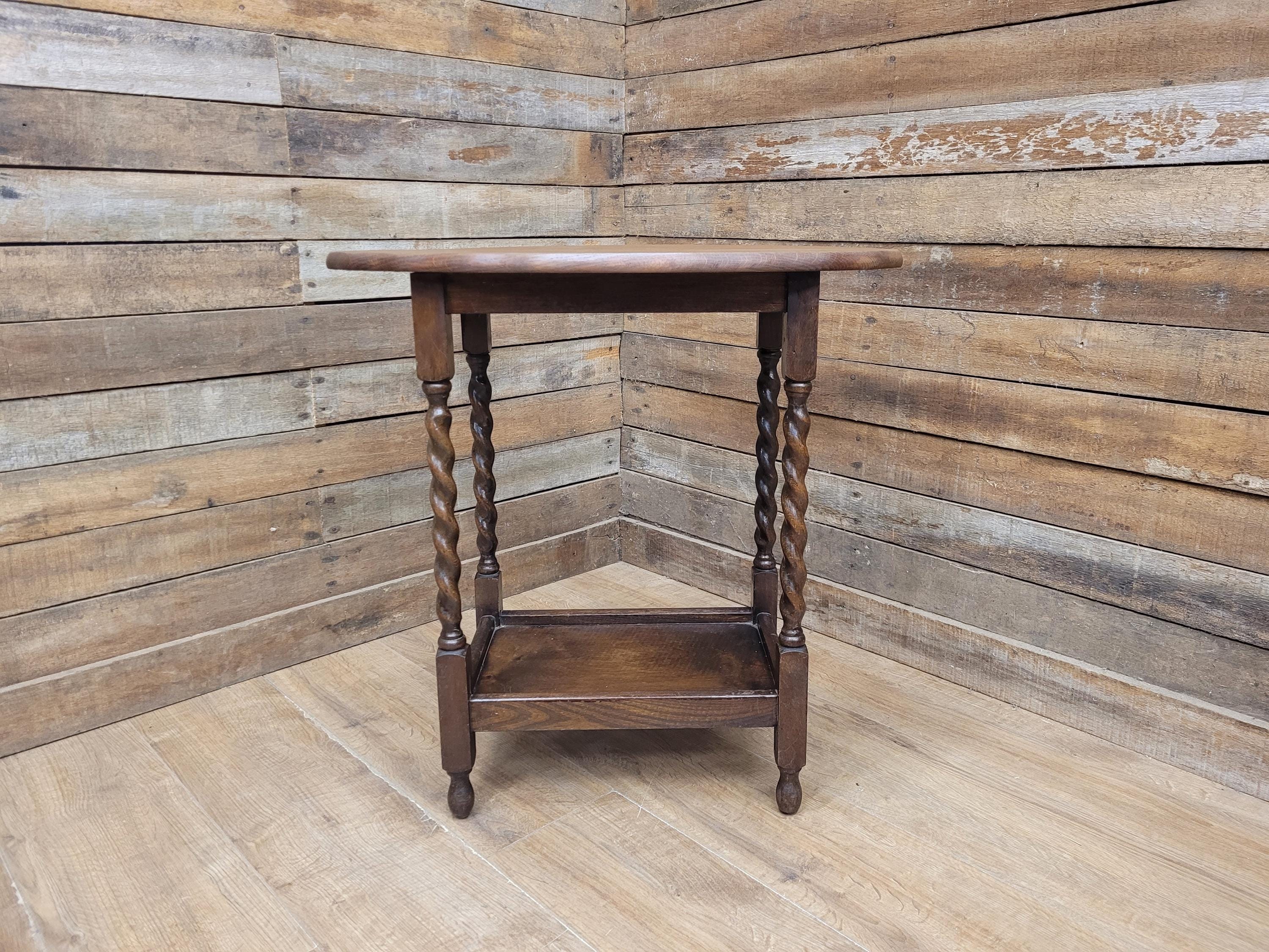 Barley Twist Vintage Oak Side Table Hall Wine Lamp Table Plant Stand