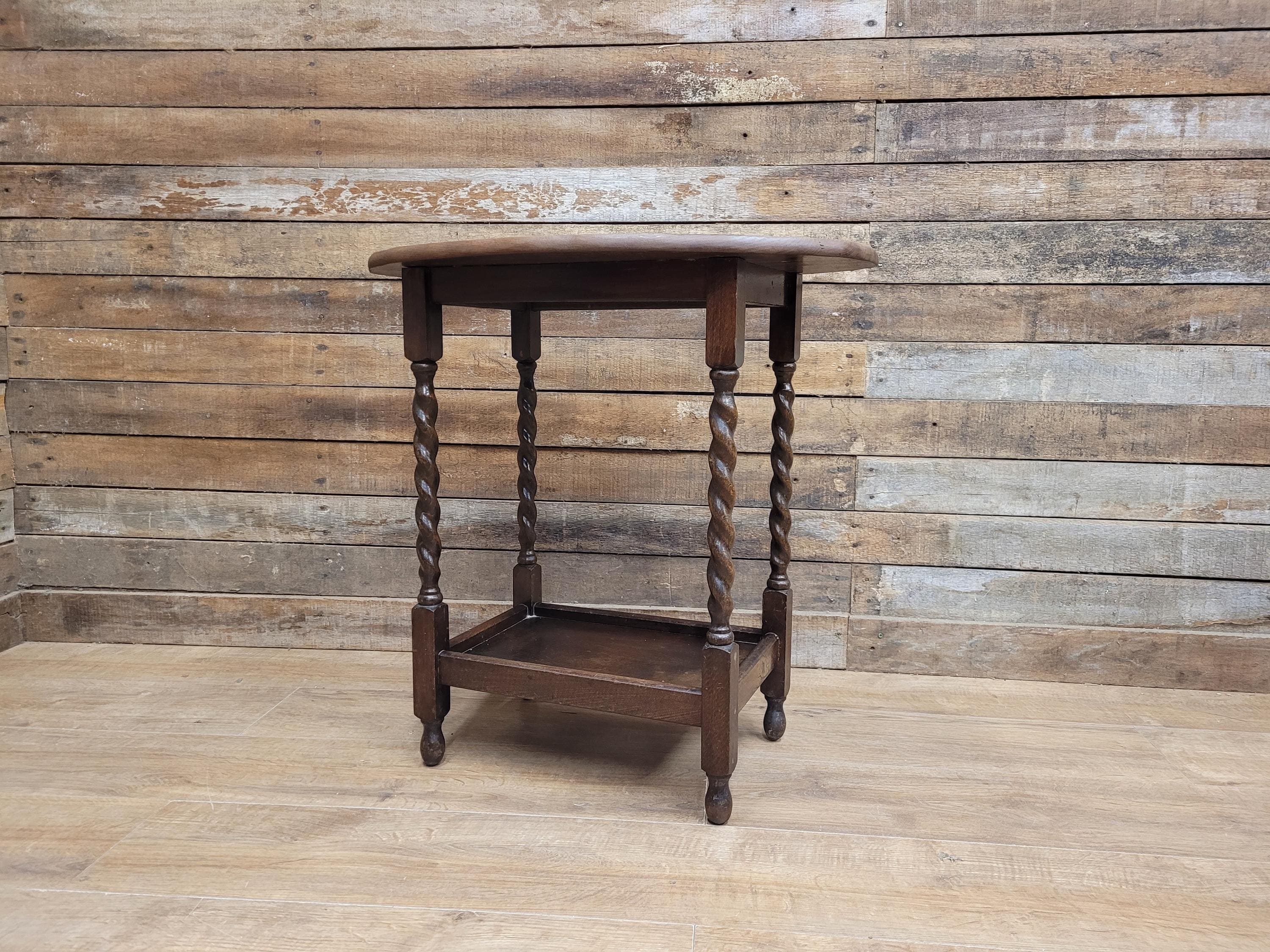 Barley Twist Vintage Oak Side Table Hall Wine Lamp Table Plant Stand