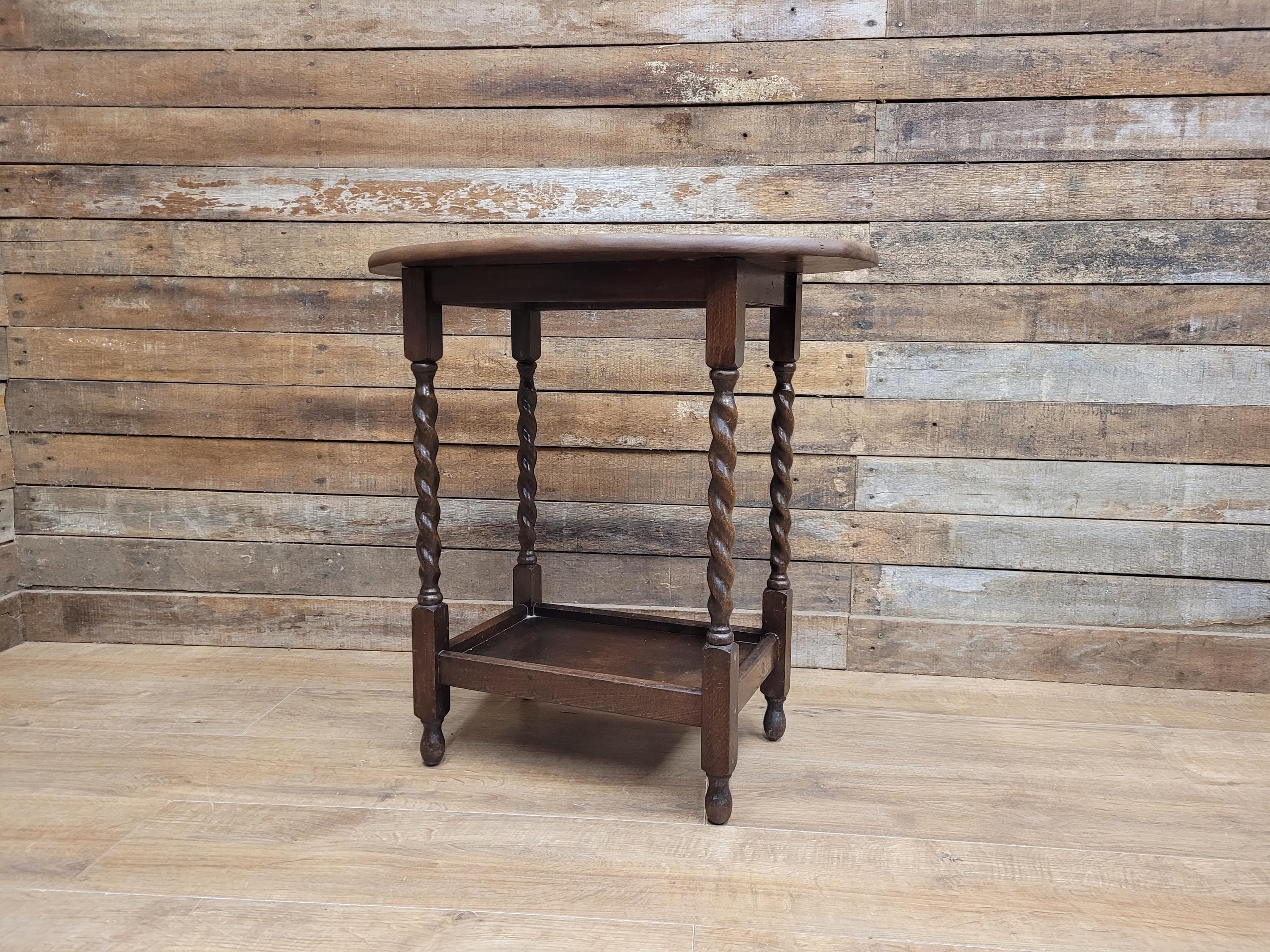 Barley Twist Vintage Oak Side Table Hall Wine Lamp Table Plant Stand