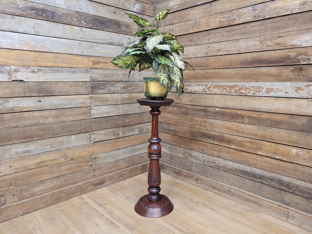 Antique Edwardian Mahogany Torchiere Jardiniere Plant Stand Pedestal Carved