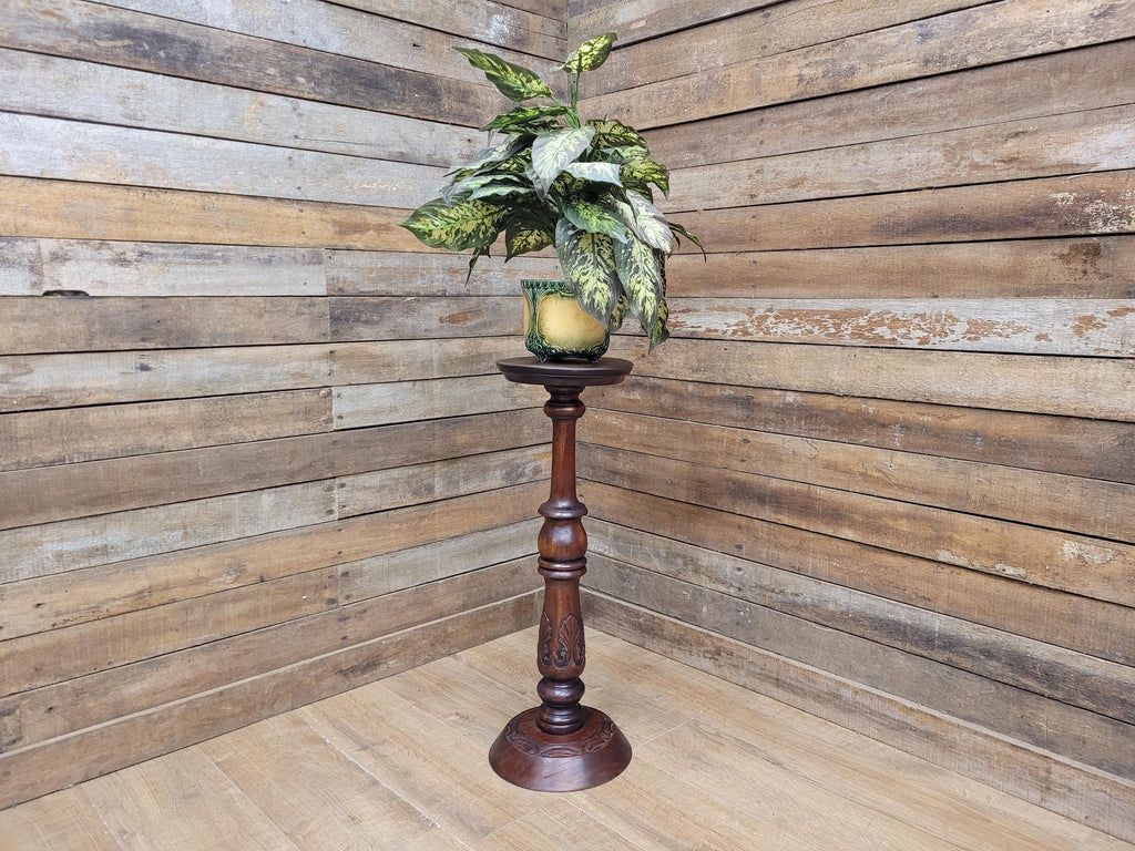 Antique Edwardian Mahogany Torchiere Jardiniere Plant Stand Pedestal Carved