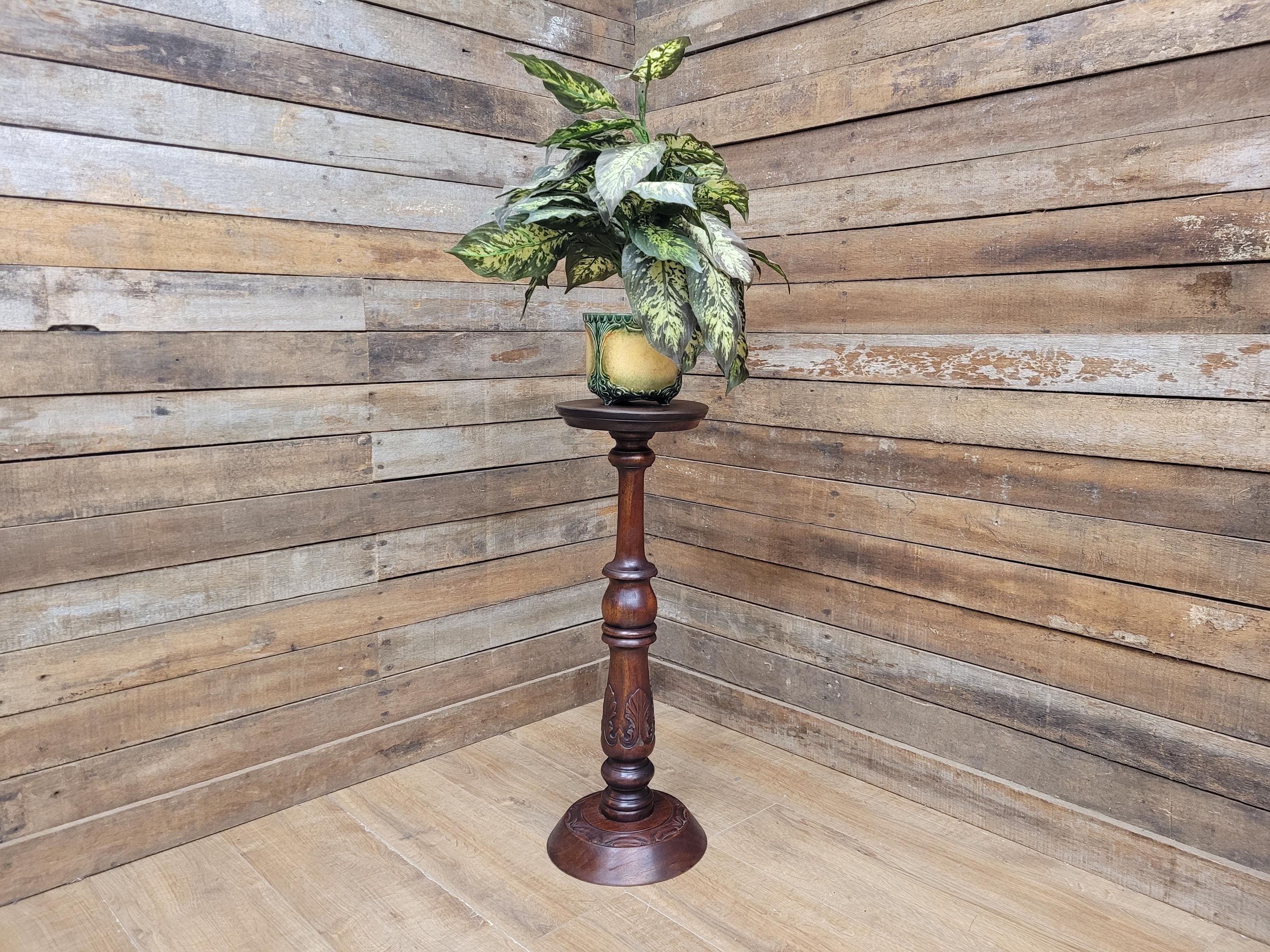 Antique Edwardian Mahogany Torchiere Jardiniere Plant Stand Pedestal Carved