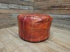 Vintage Moroccan Leather Pouffe Ottoman Tan Brown Leather