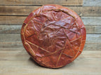 Vintage Moroccan Leather Pouffe Ottoman Tan Brown Leather