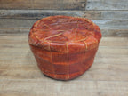 Vintage Moroccan Leather Pouffe Ottoman Tan Brown Leather
