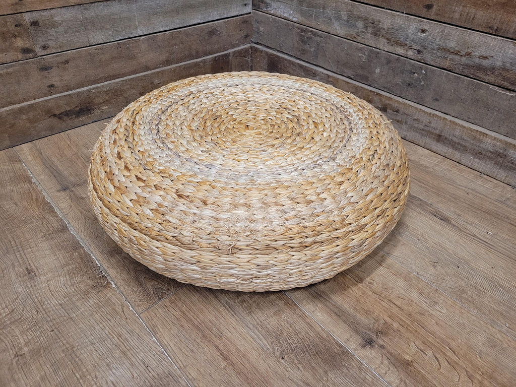 Round Banana Fibre Woven Floor Cushions Pouffe 60cm Natural