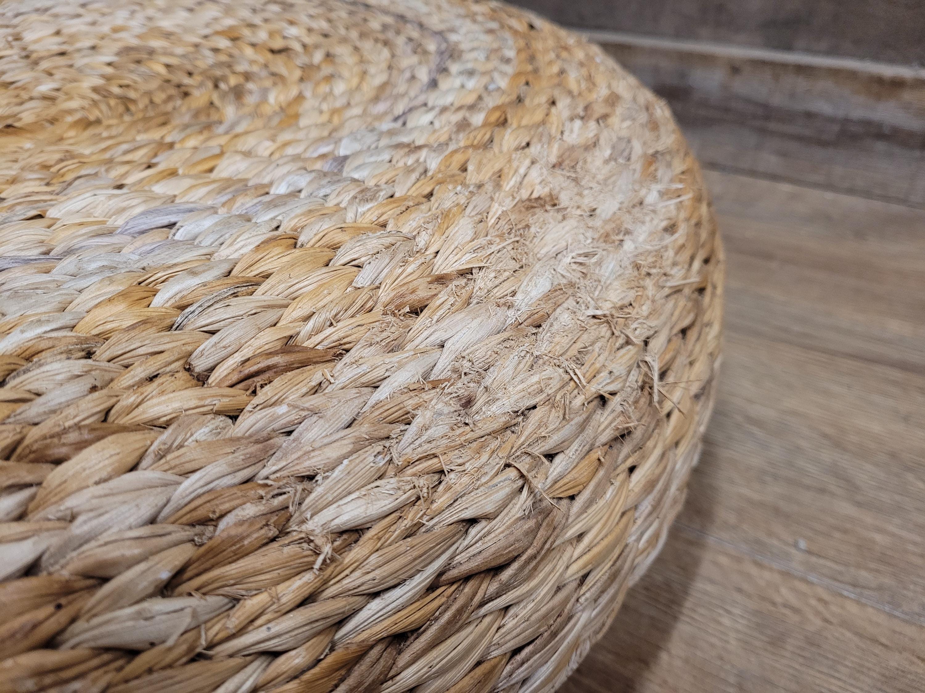 Round Banana Fibre Woven Floor Cushions Pouffe 60cm Natural