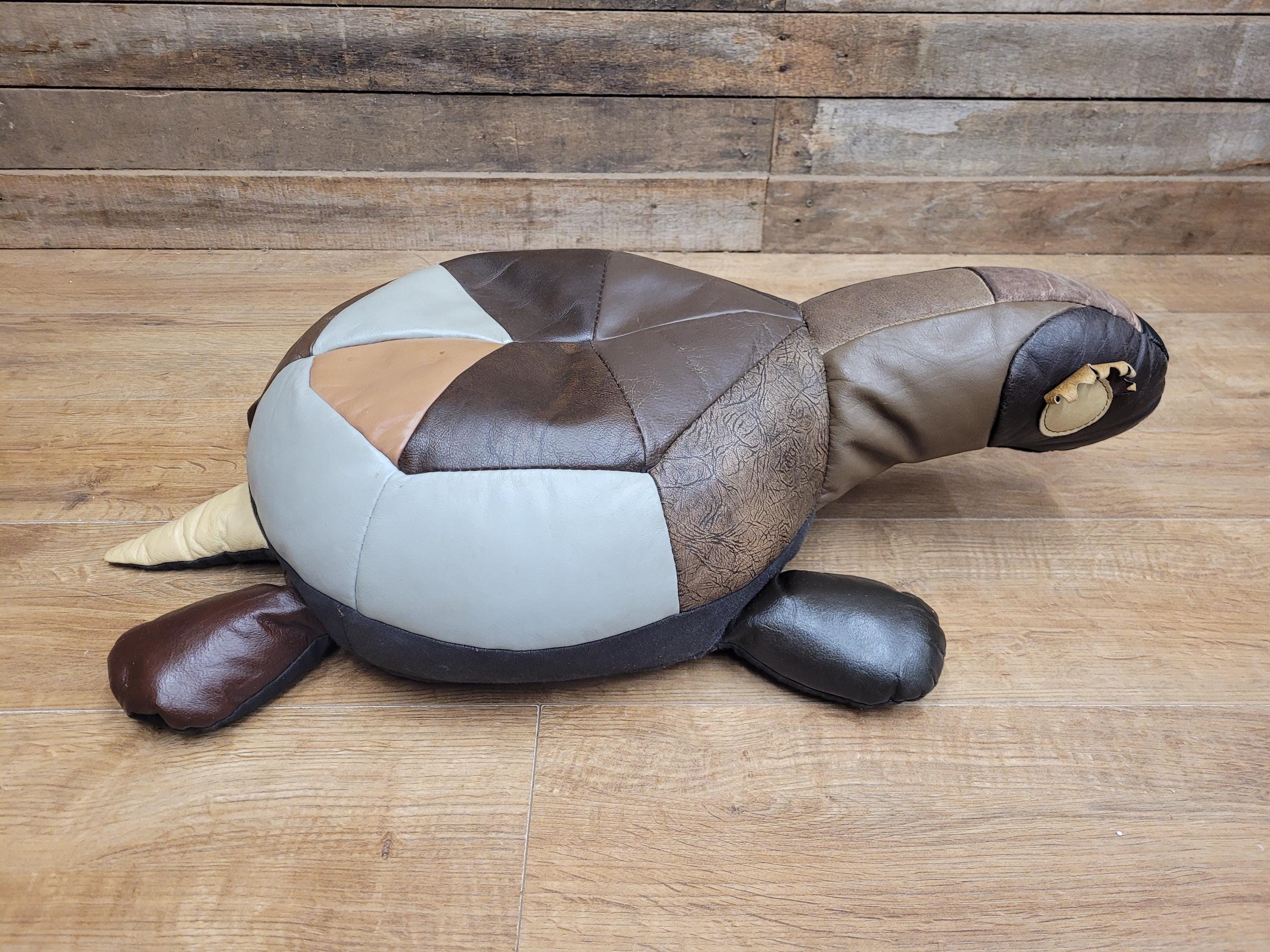 Vintage Leather Turtle Footstool Patchwork Animal Pouffe