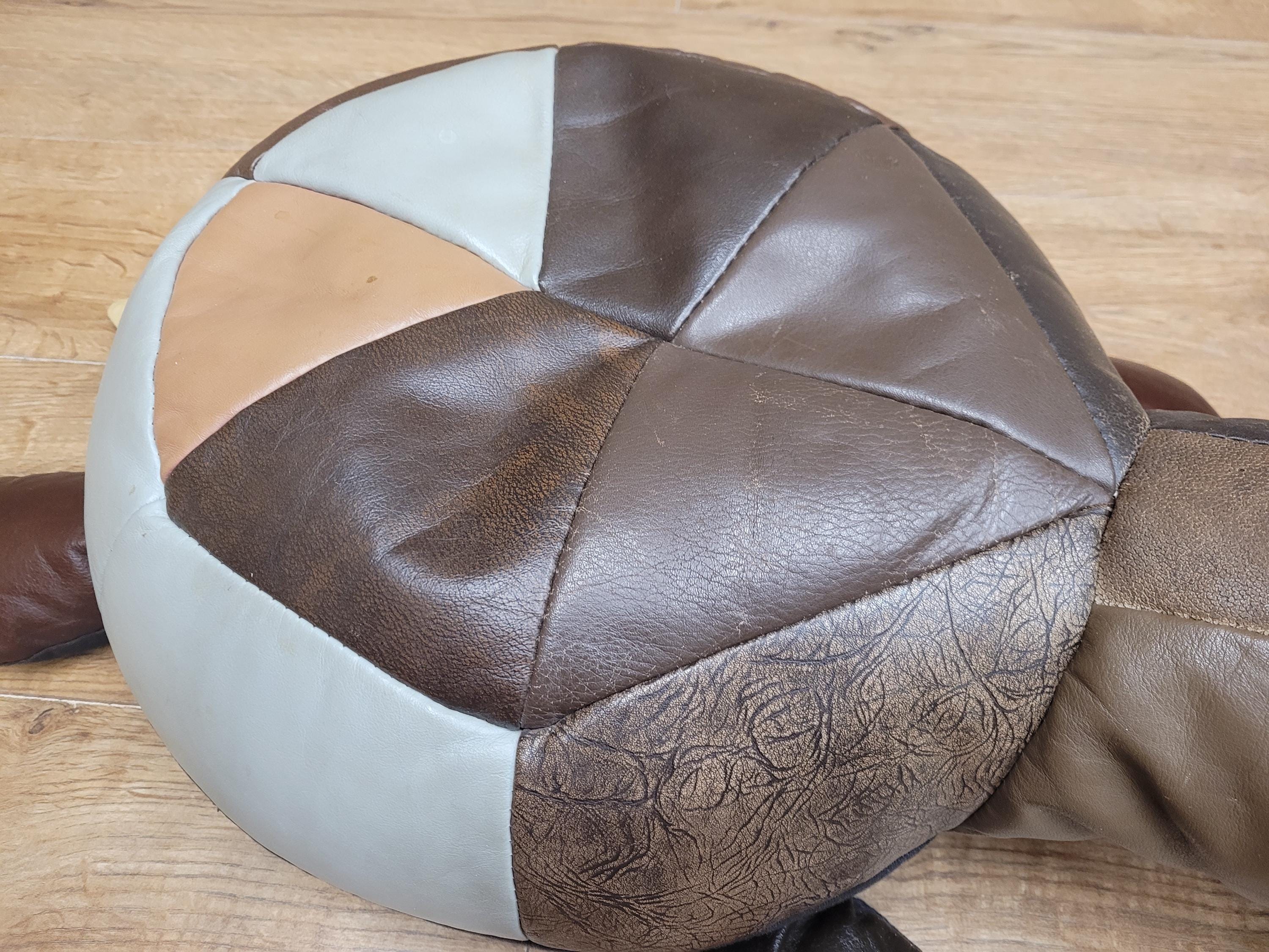 Vintage Leather Turtle Footstool Patchwork Animal Pouffe