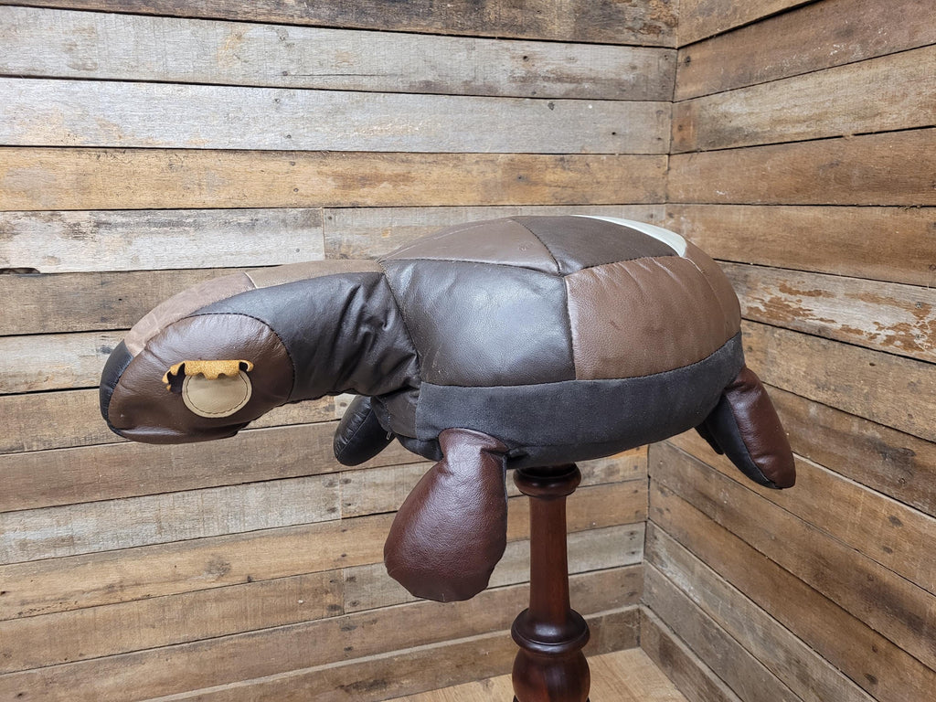 Vintage Leather Turtle Footstool Patchwork Animal Pouffe
