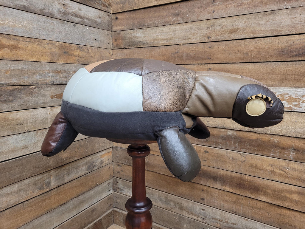 Vintage Leather Turtle Footstool Patchwork Animal Pouffe