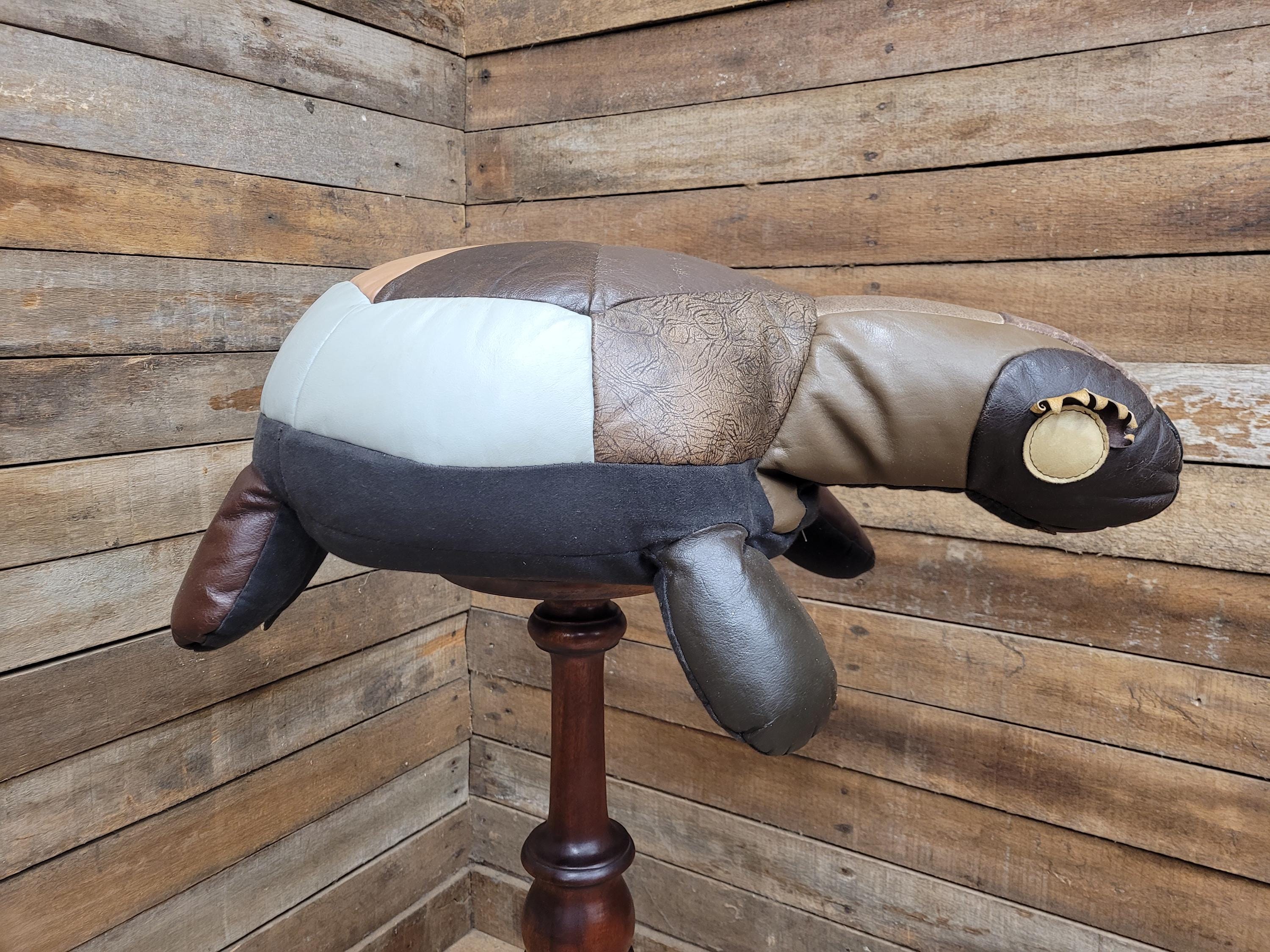 Vintage Leather Turtle Footstool Patchwork Animal Pouffe