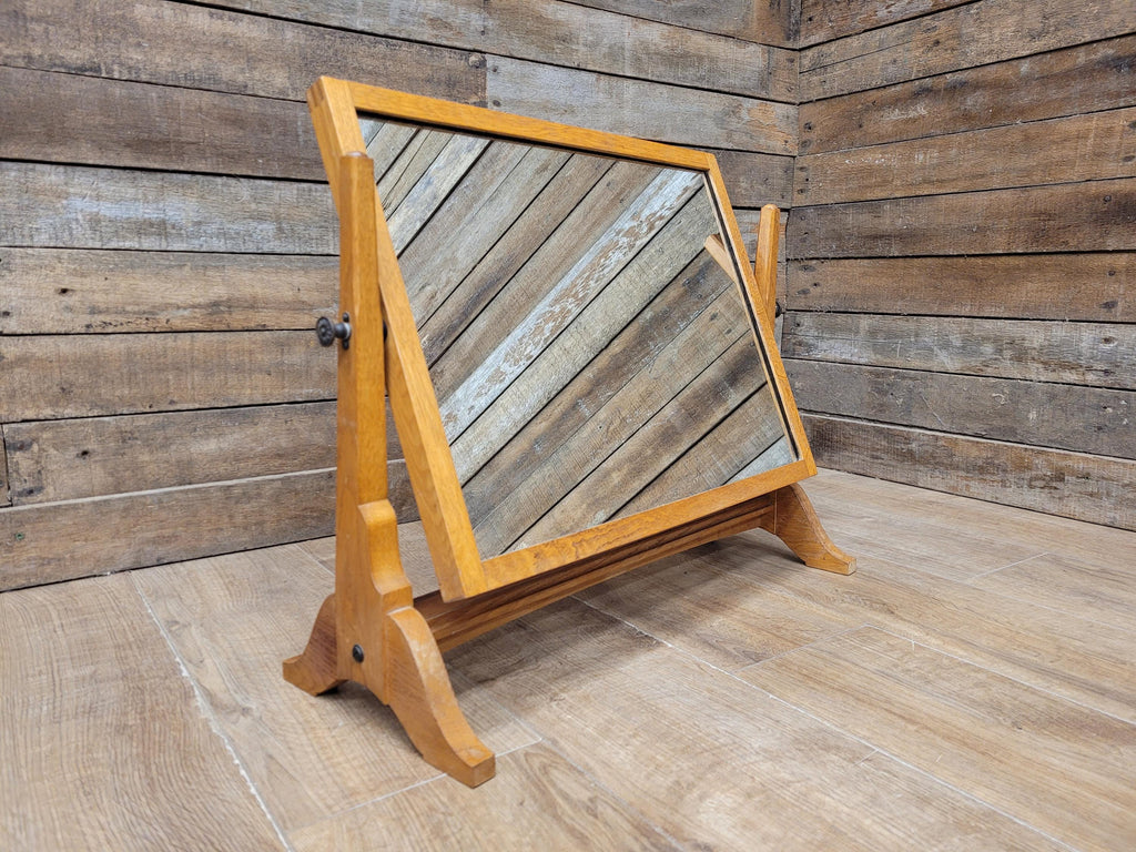 Air Ministry Mid Century Oak Free Standing Table Mirror Stamped A.M Crown