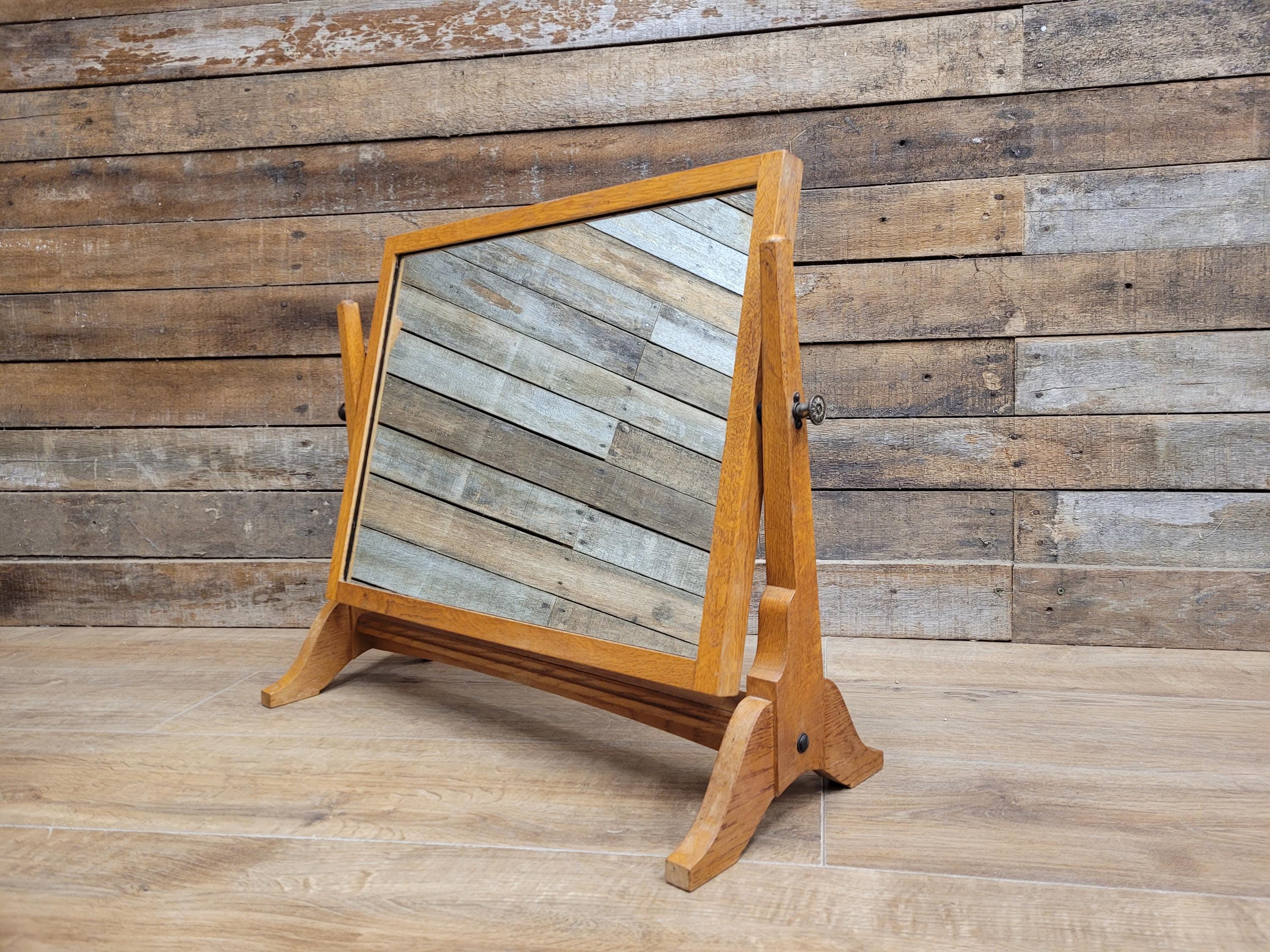 Air Ministry Mid Century Oak Free Standing Table Mirror Stamped A.M Crown