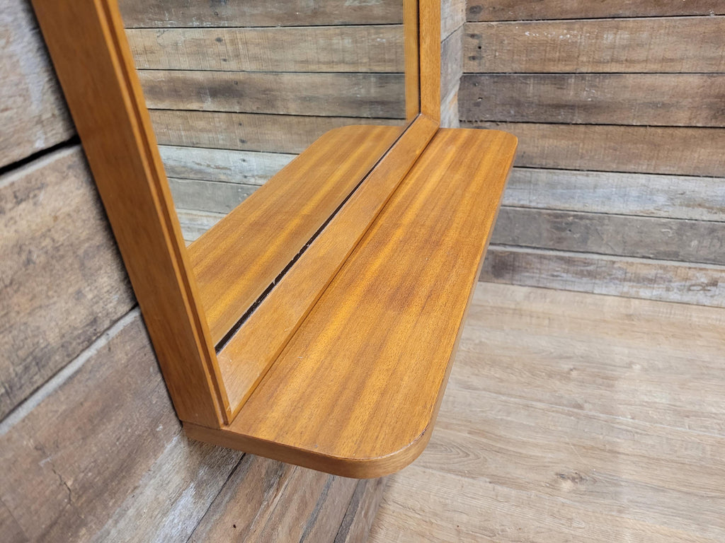 Mid Century Teak Wall Mirror with Shelf 1960s Scandinavian Style