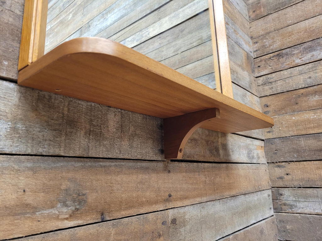 Mid Century Teak Wall Mirror with Shelf 1960s Scandinavian Style