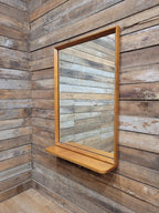 Mid Century Teak Wall Mirror with Shelf 1960s Scandinavian Style