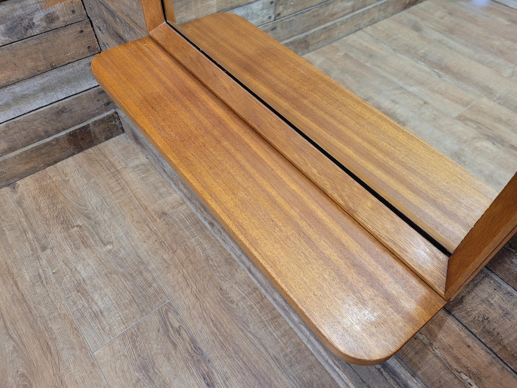 Mid Century Teak Wall Mirror with Shelf 1960s Scandinavian Style