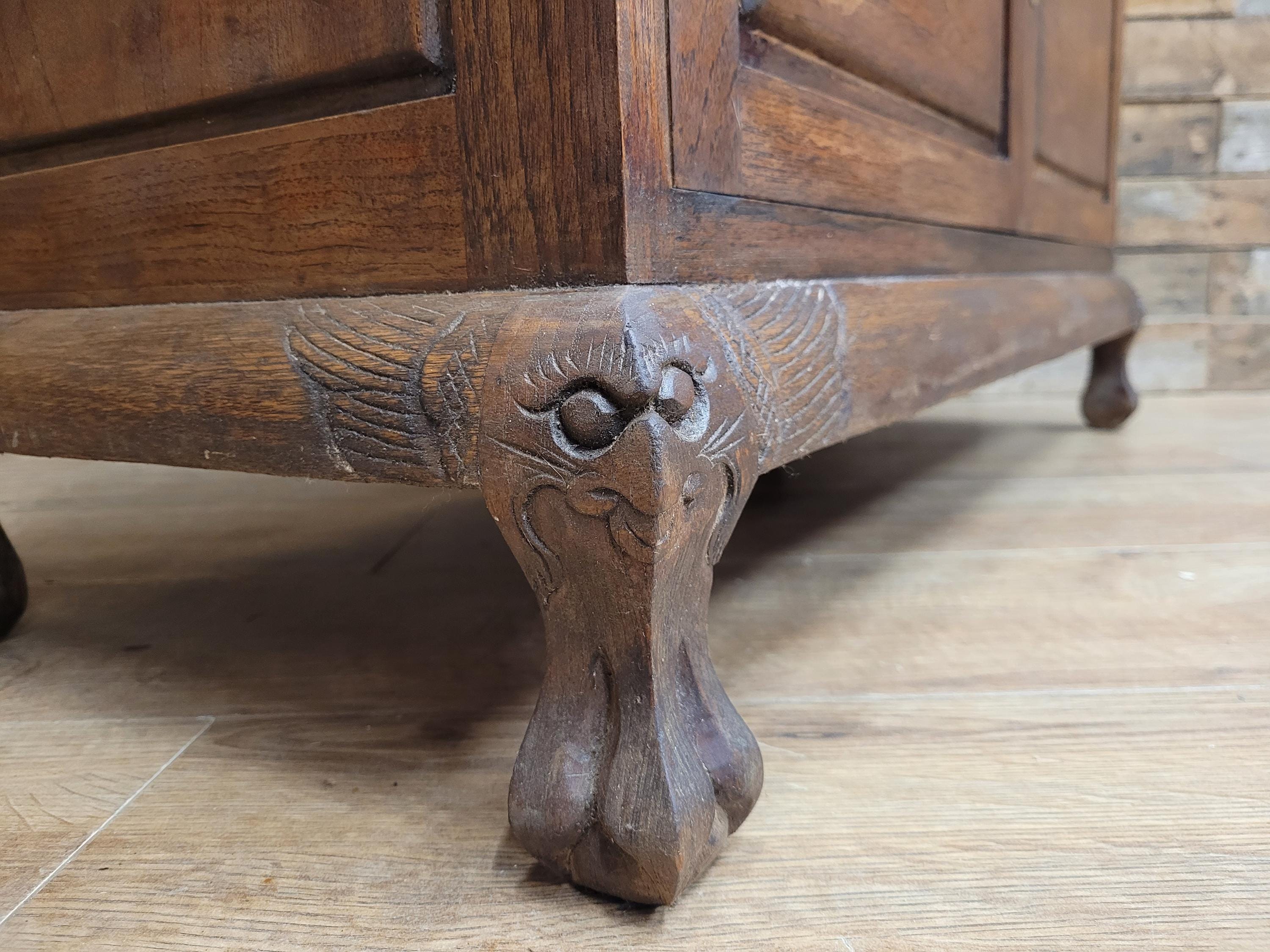 Vintage Sloping Front Bureau Writing Desk with Carved Drawers