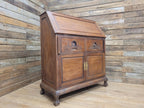 Vintage Sloping Front Bureau Writing Desk with Carved Drawers