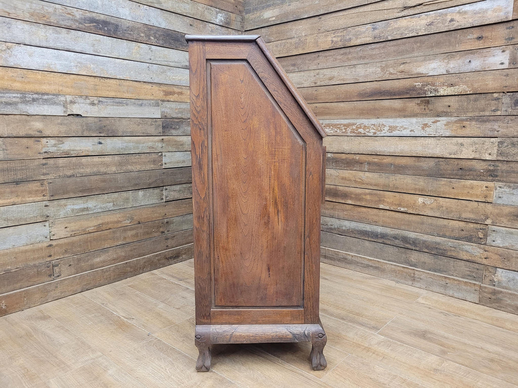 Vintage Sloping Front Bureau Writing Desk with Carved Drawers