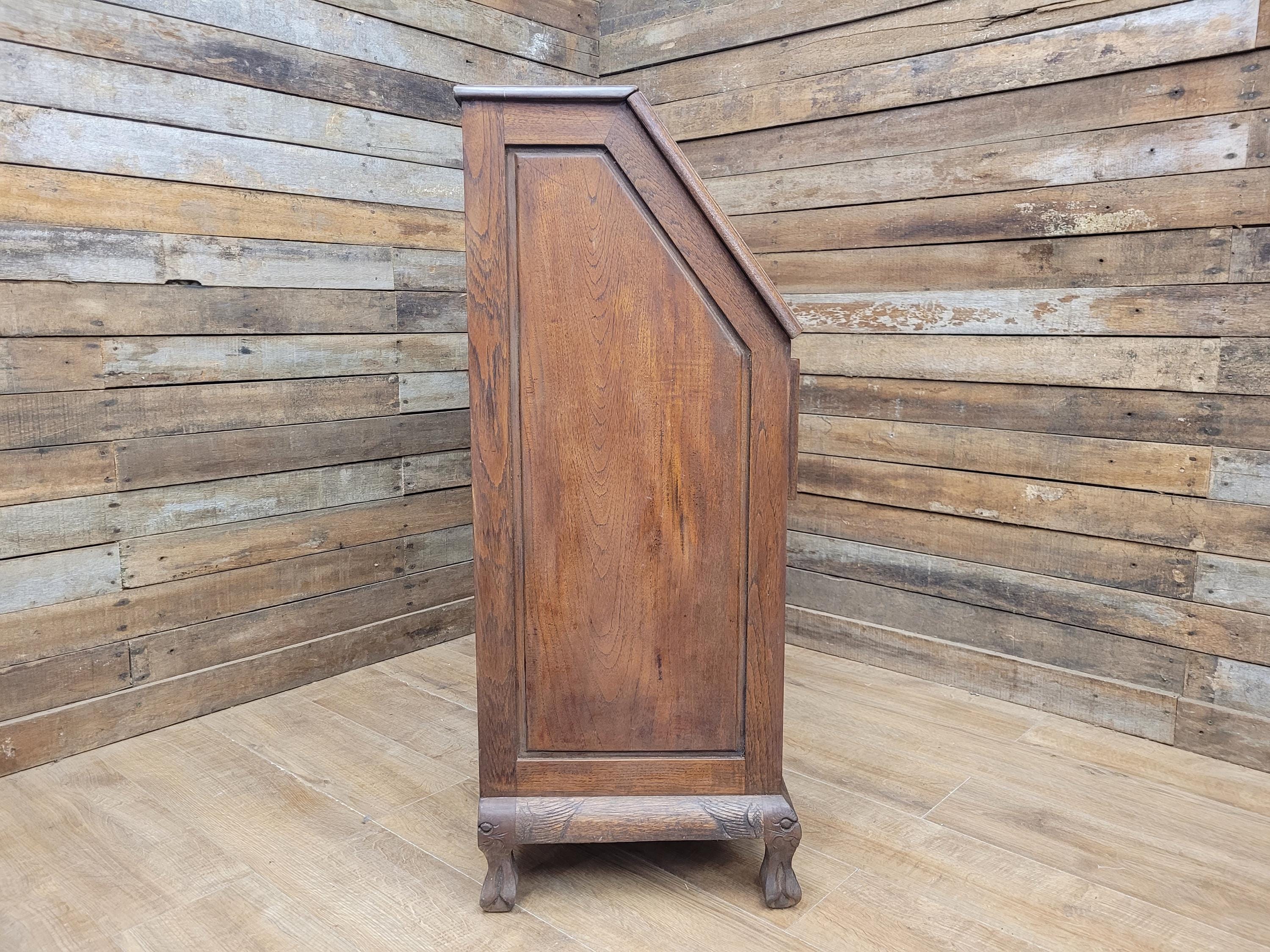 Vintage Sloping Front Bureau Writing Desk with Carved Drawers