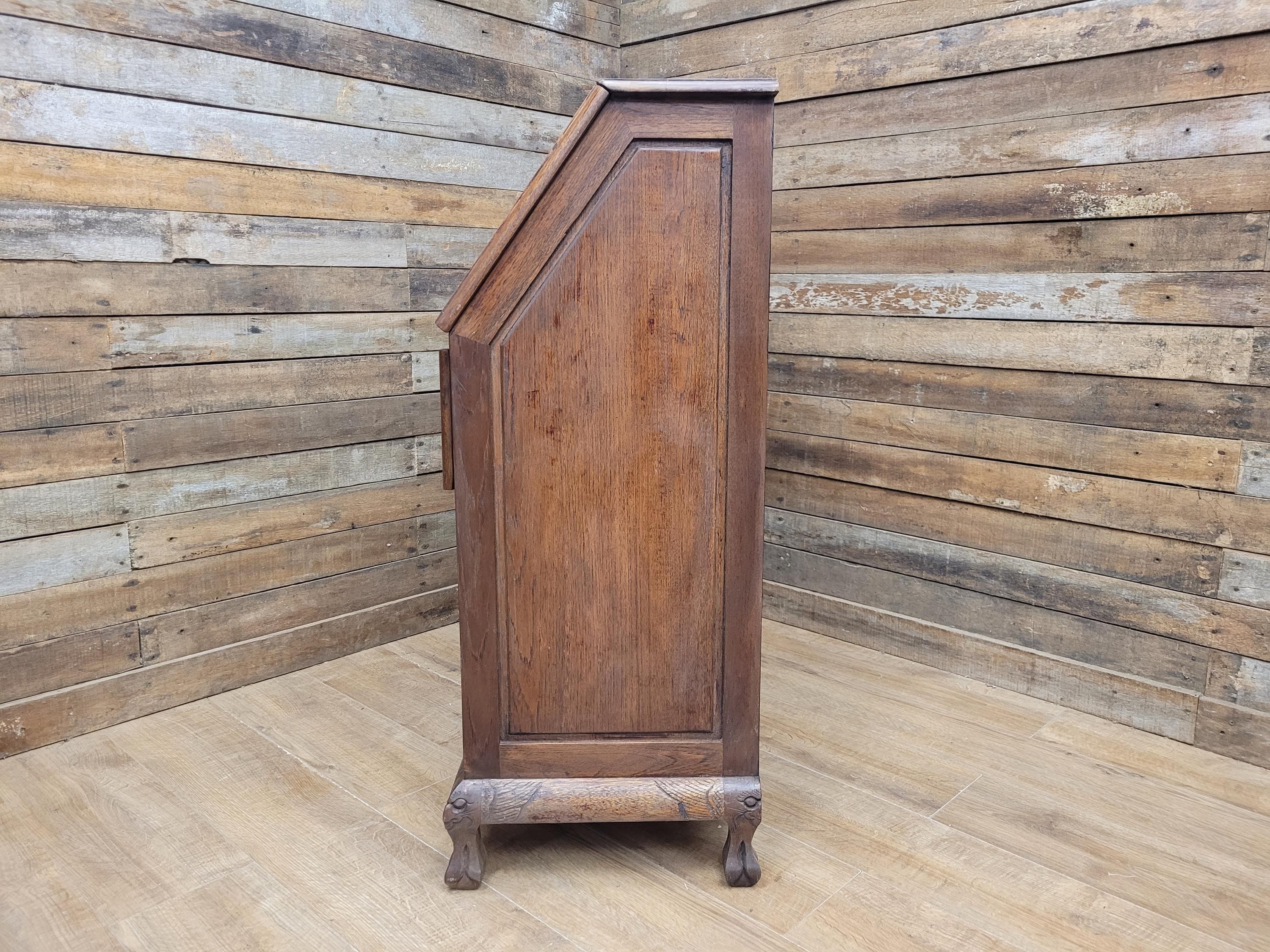 Vintage Sloping Front Bureau Writing Desk with Carved Drawers