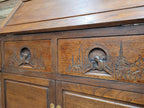 Vintage Sloping Front Bureau Writing Desk with Carved Drawers