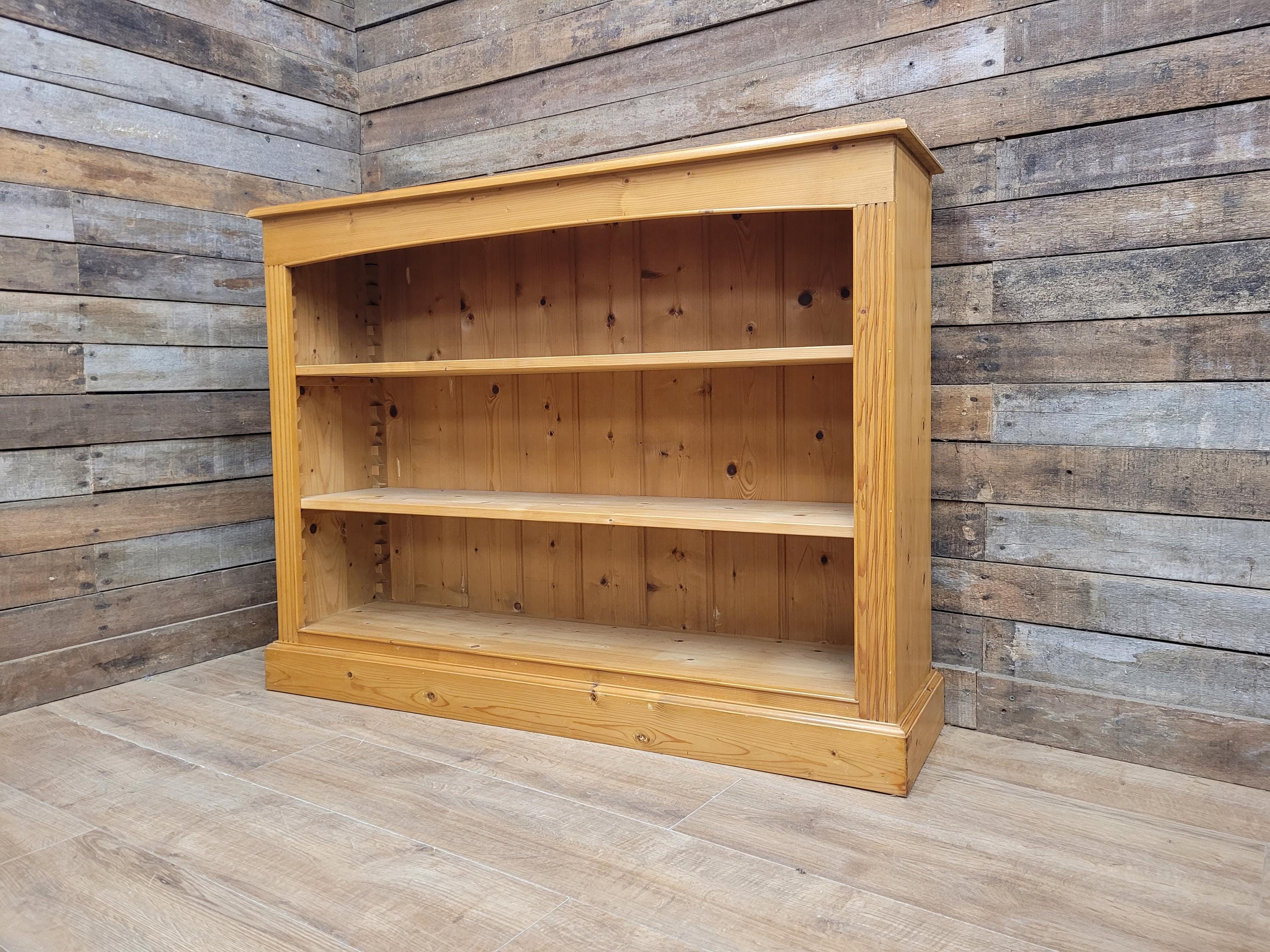 Vintage Solid Pine Open Bookcase with Adjustable Shelves