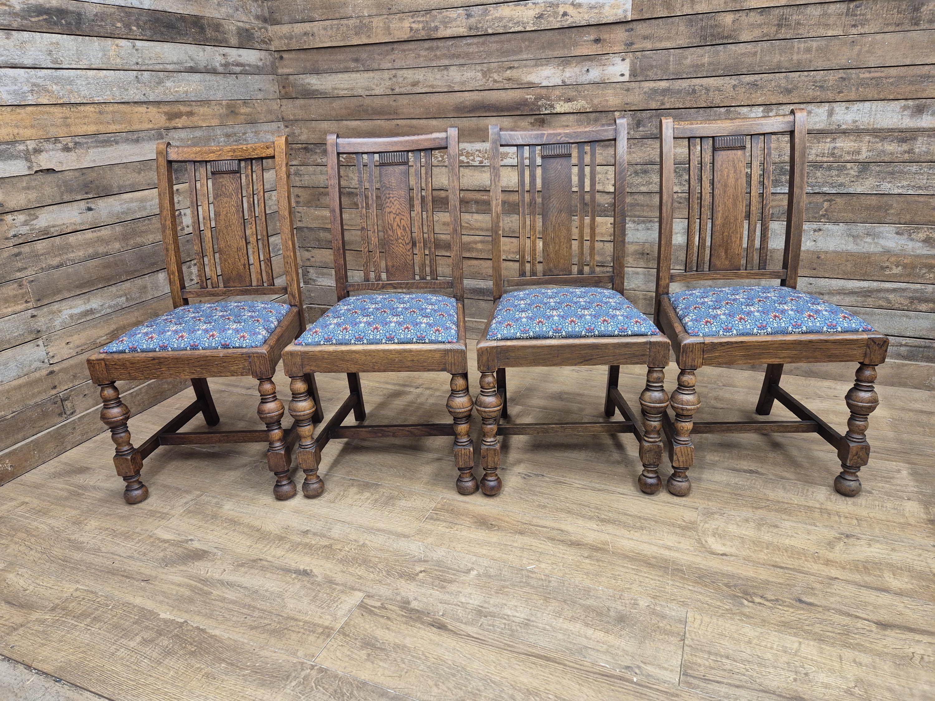 Four Arts & Craft Style Solid Oak Dining Chairs William Morris Snakeshead Seats