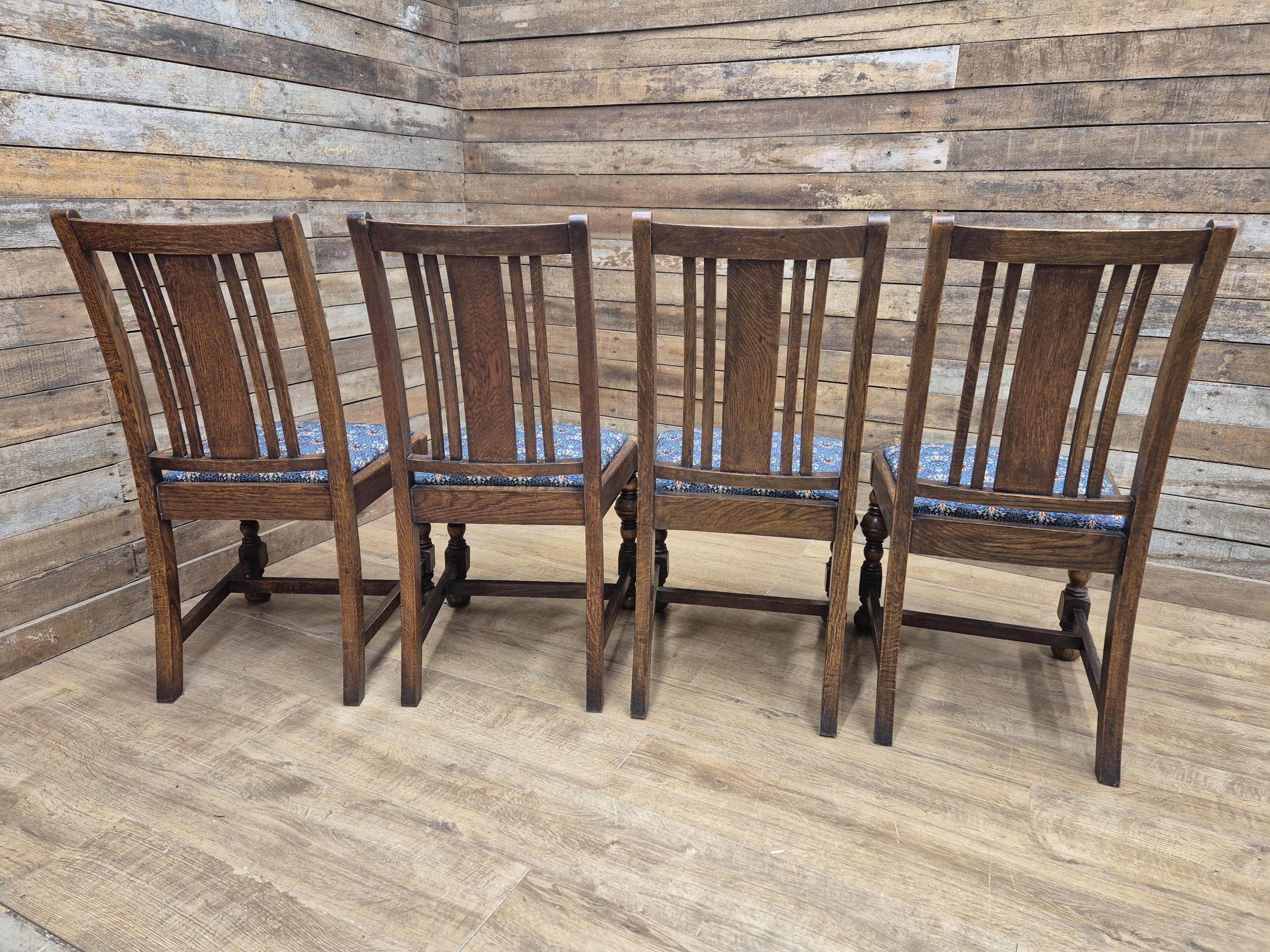 Four Arts & Craft Style Solid Oak Dining Chairs William Morris Snakeshead Seats