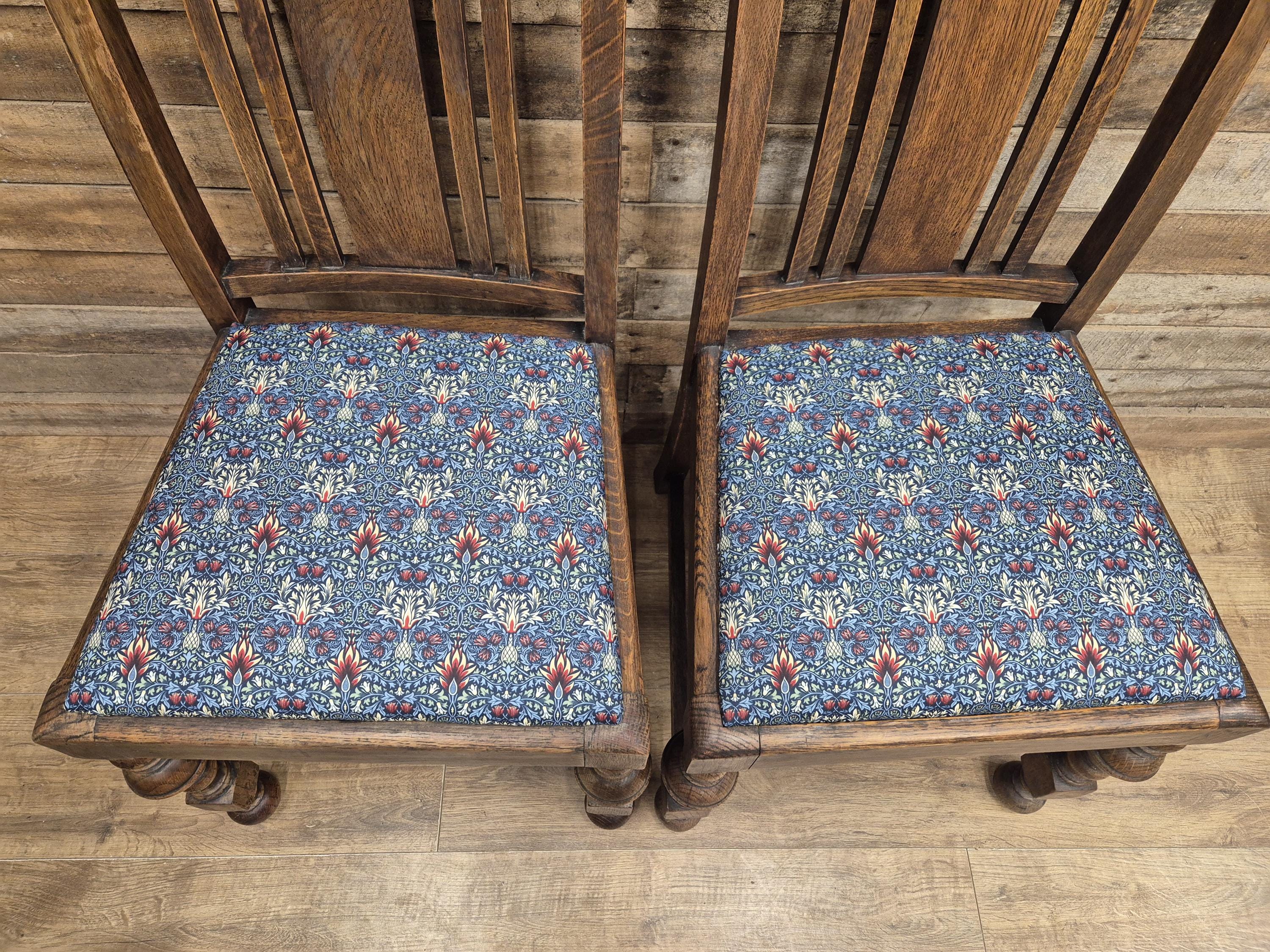Four Arts & Craft Style Solid Oak Dining Chairs William Morris Snakeshead Seats