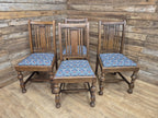 Four Arts & Craft Style Solid Oak Dining Chairs William Morris Snakeshead Seats