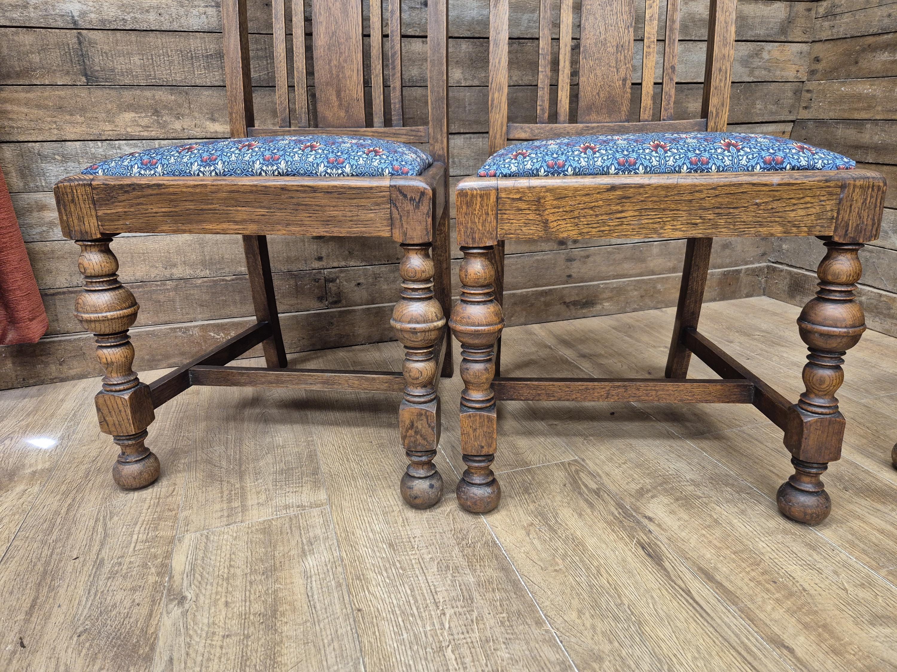 Four Arts & Craft Style Solid Oak Dining Chairs William Morris Snakeshead Seats