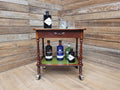 Vintage Small Drinks Trolley Side Table Green Faux Leather Inlay Two Tier Drawer