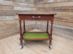 Vintage Small Drinks Trolley Side Table Green Faux Leather Inlay Two Tier Drawer