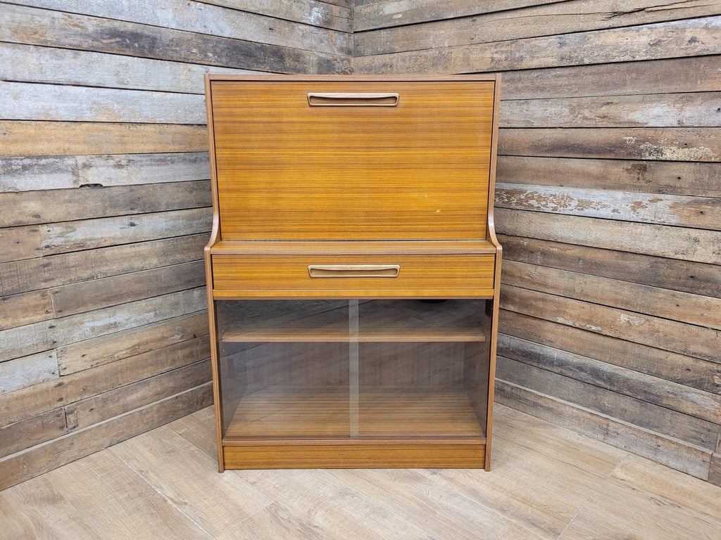 Vintage Avalon Bureau Cabinet Mid Century Drop Front Desk With Glass Cupboard