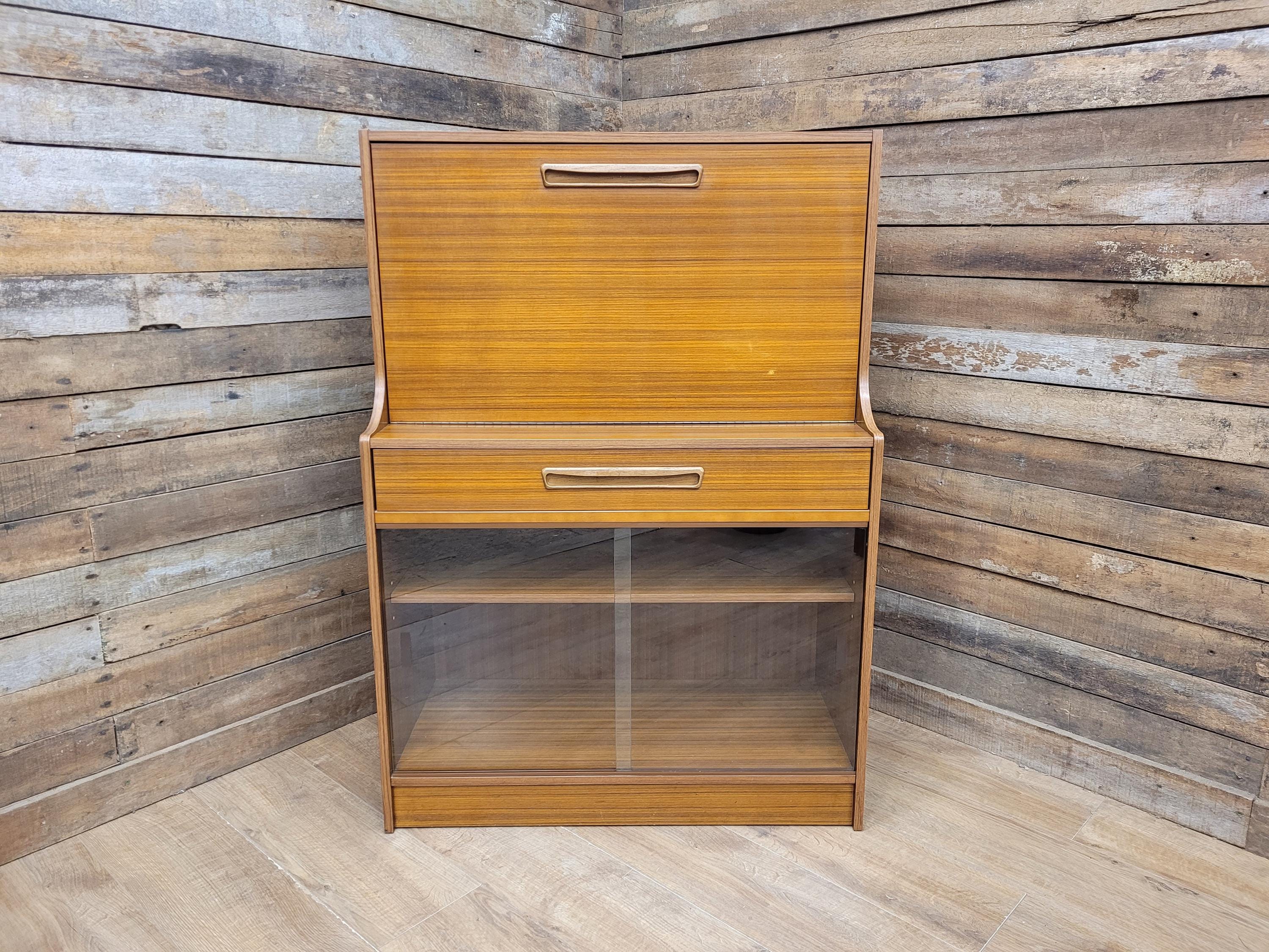 Vintage Avalon Bureau Cabinet Mid Century Drop Front Desk With Glass Cupboard