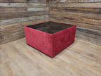 Vintage 1970s Style Red Upholstered Coffee Table Smoked Glass Square Retro Chic