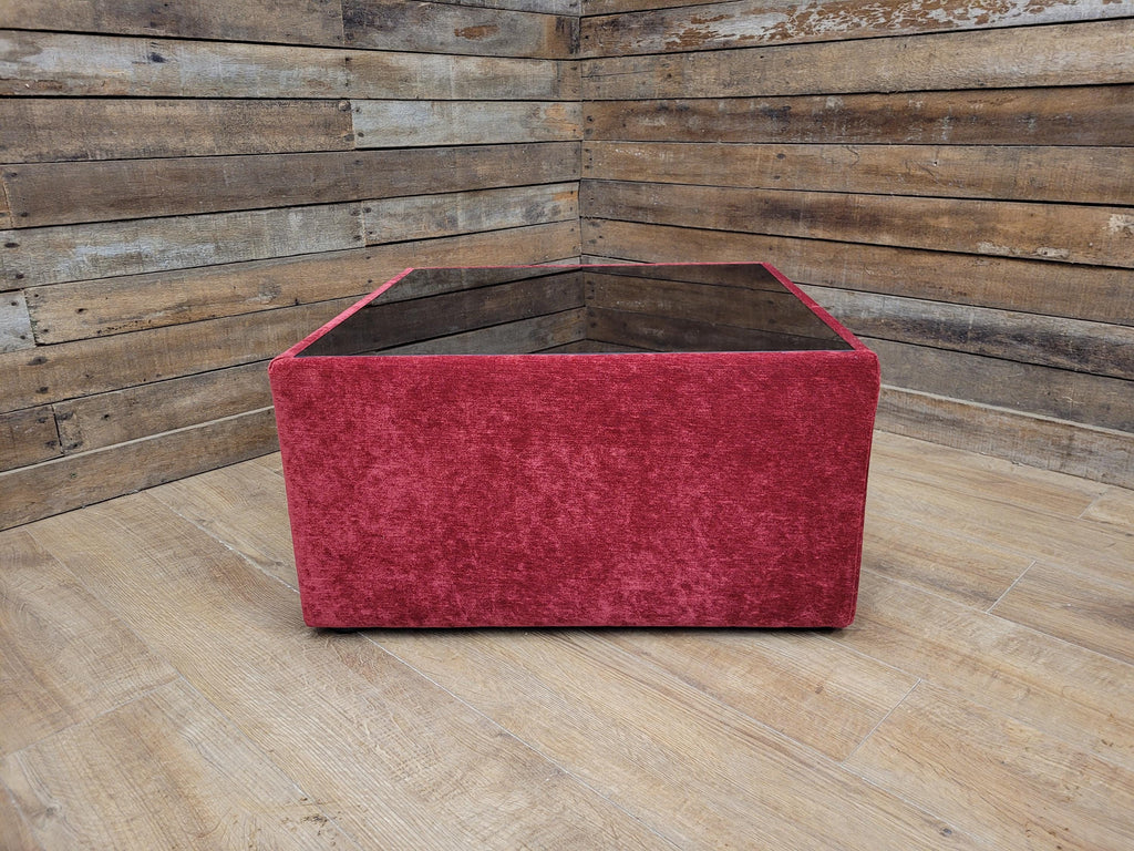 Vintage 1970s Style Red Upholstered Coffee Table Smoked Glass Square Retro Chic