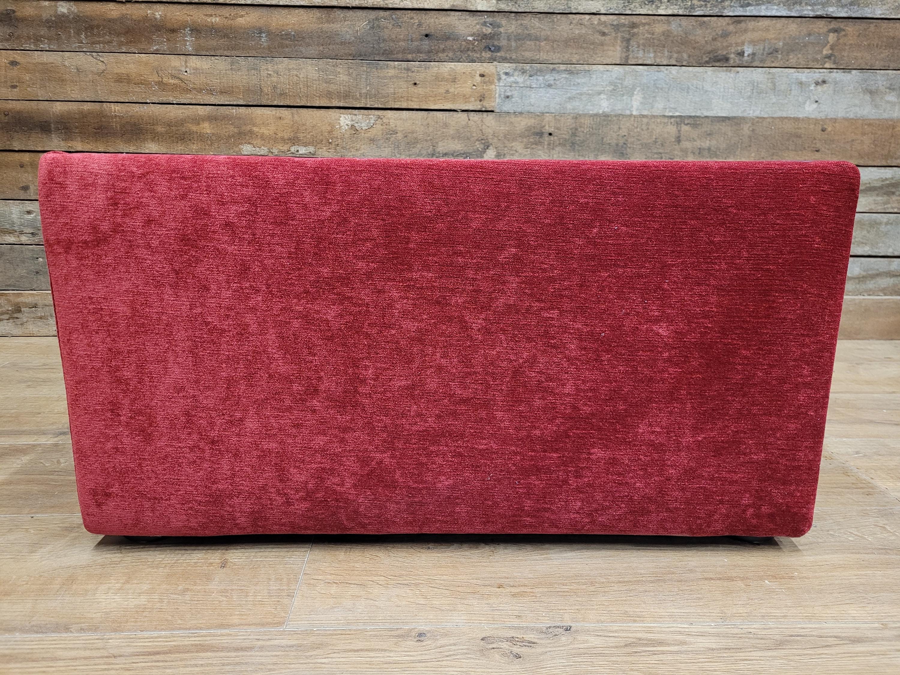 Vintage 1970s Style Red Upholstered Coffee Table Smoked Glass Square Retro Chic