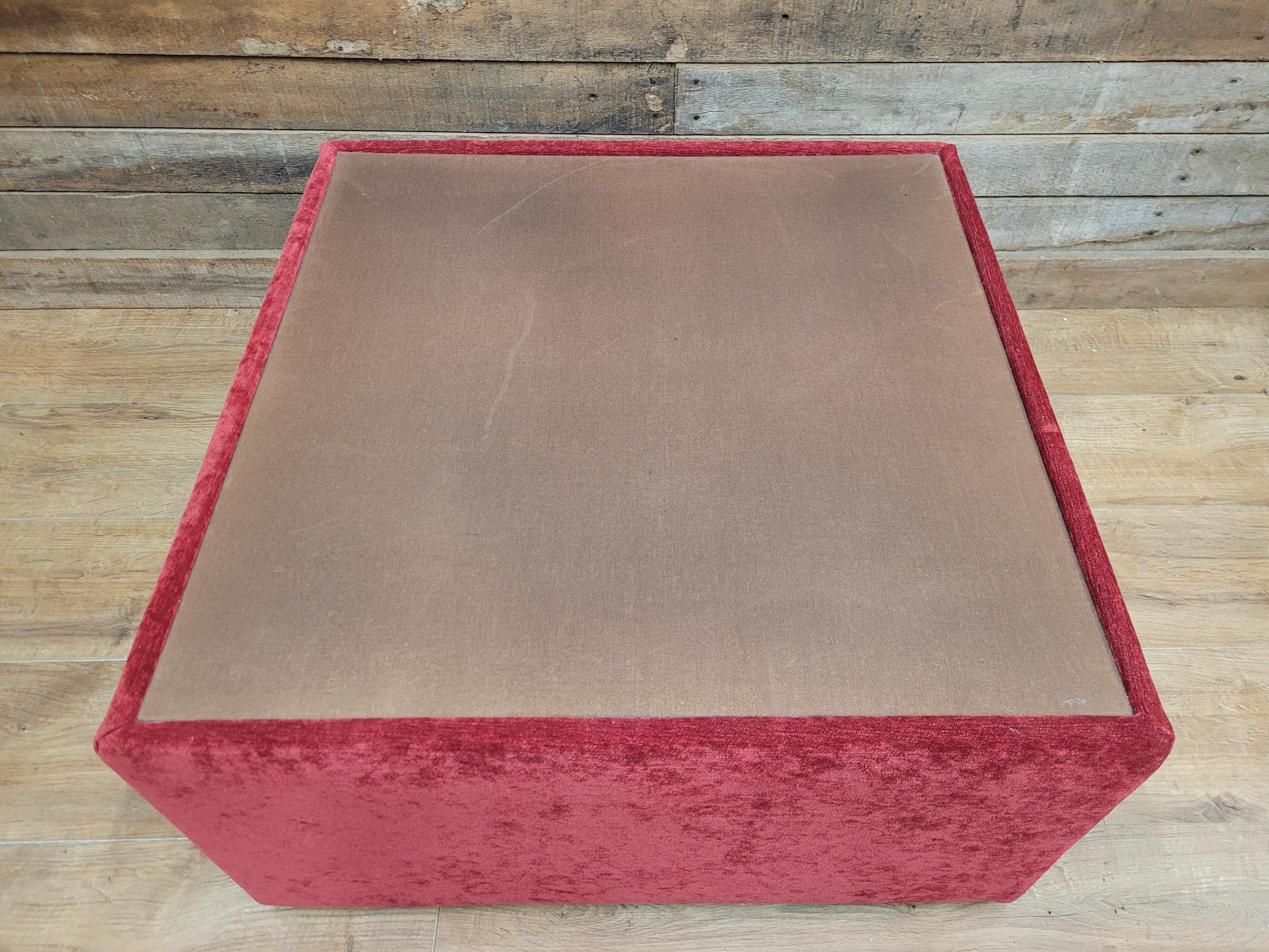 Vintage 1970s Style Red Upholstered Coffee Table Smoked Glass Square Retro Chic