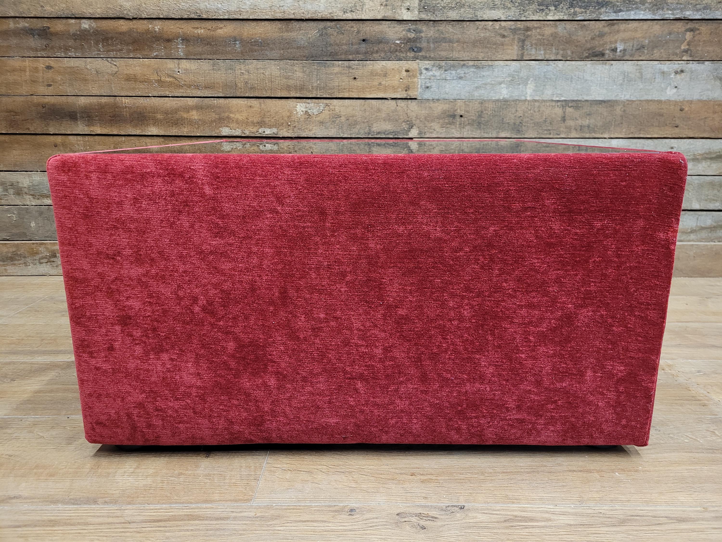 Vintage 1970s Style Red Upholstered Coffee Table Smoked Glass Square Retro Chic