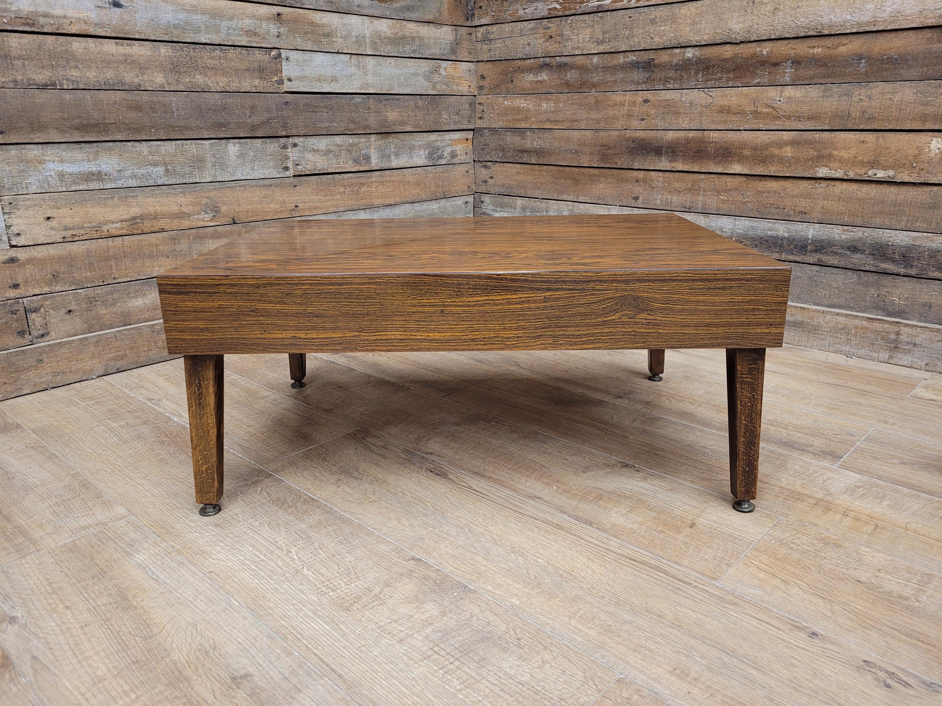 Retro Formica Coffee Table Mid Century Woodgrain Top Tapered Legs