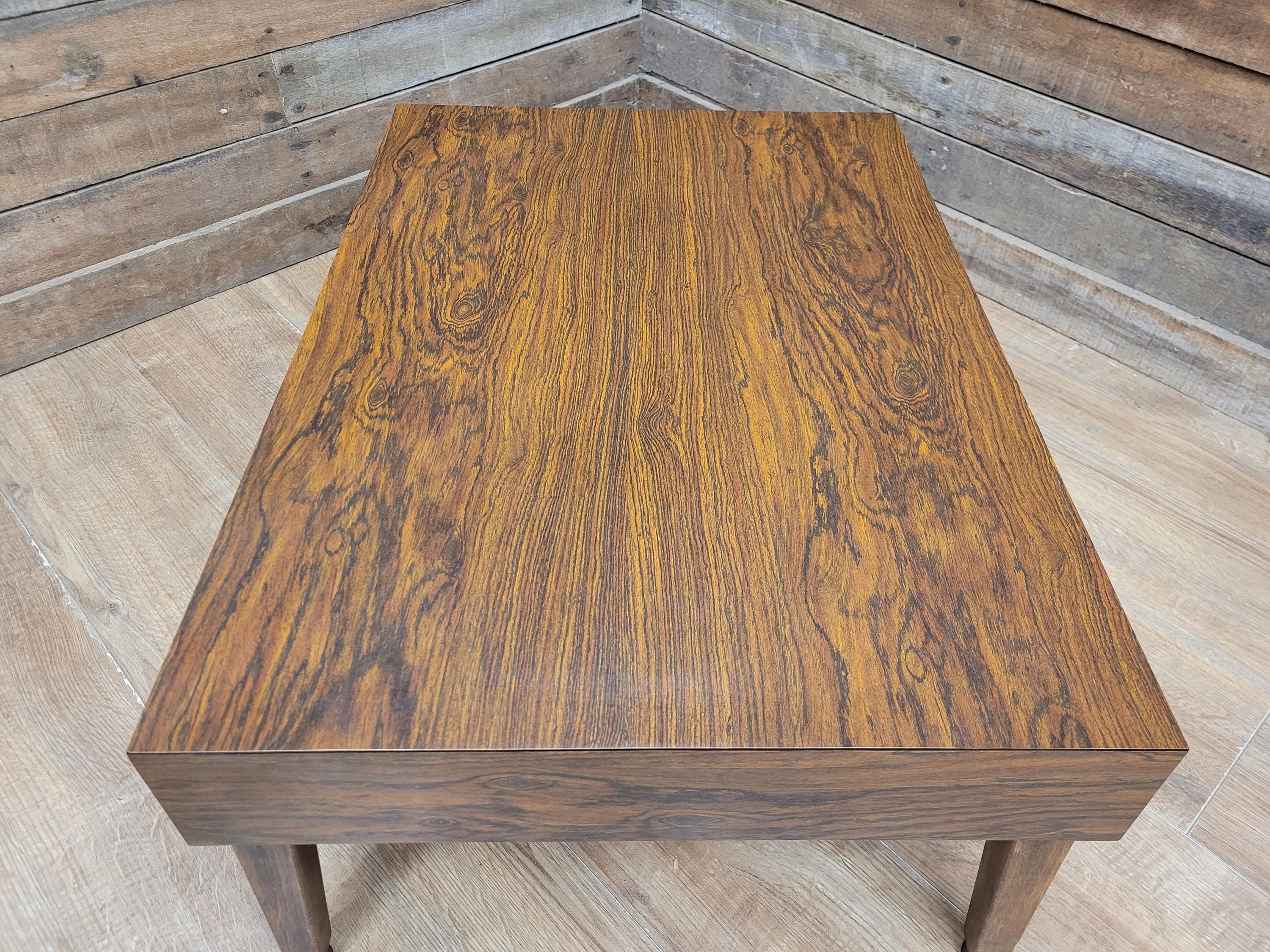 Retro Formica Coffee Table Mid Century Woodgrain Top Tapered Legs