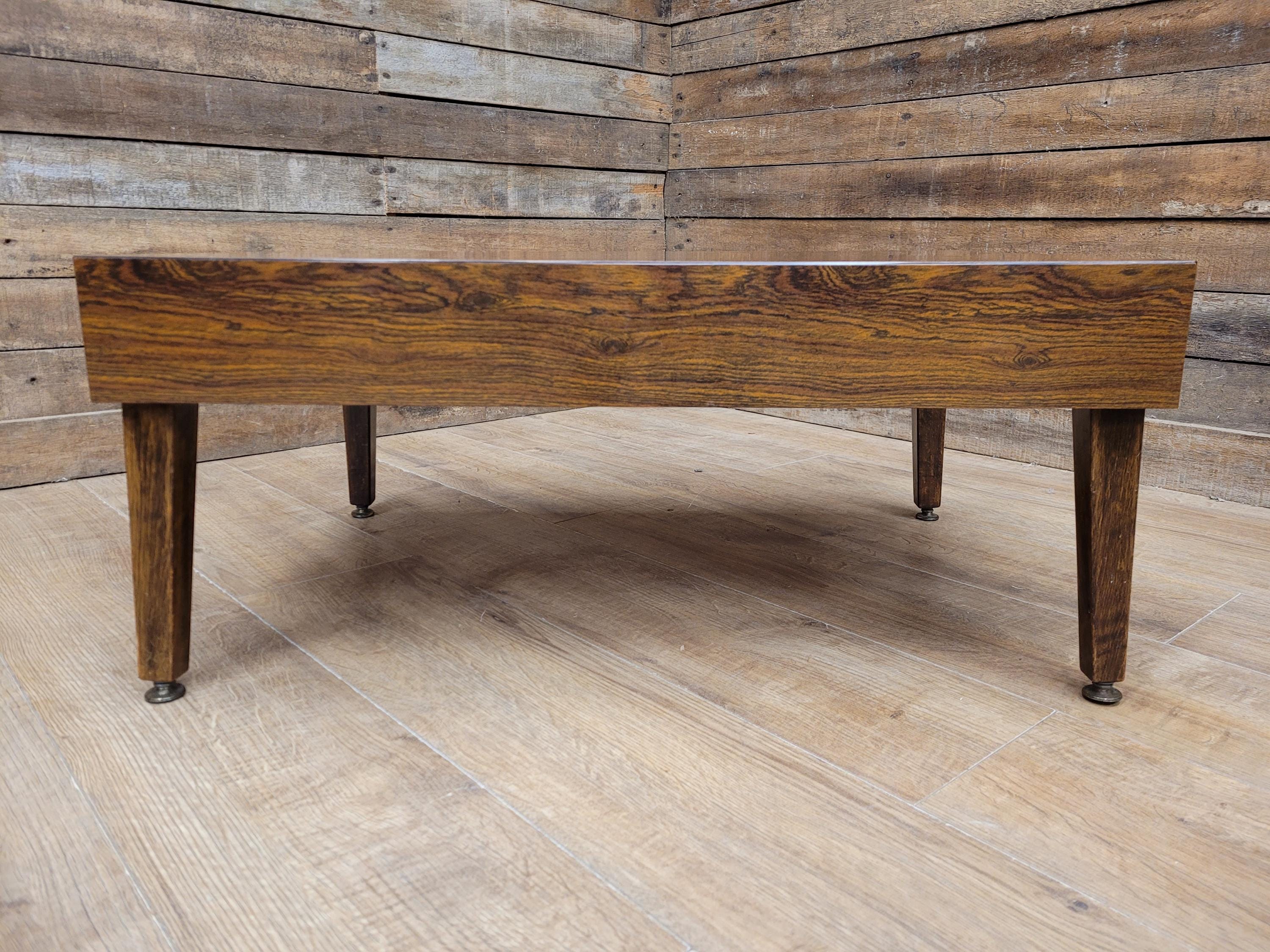 Retro Formica Coffee Table Mid Century Woodgrain Top Tapered Legs