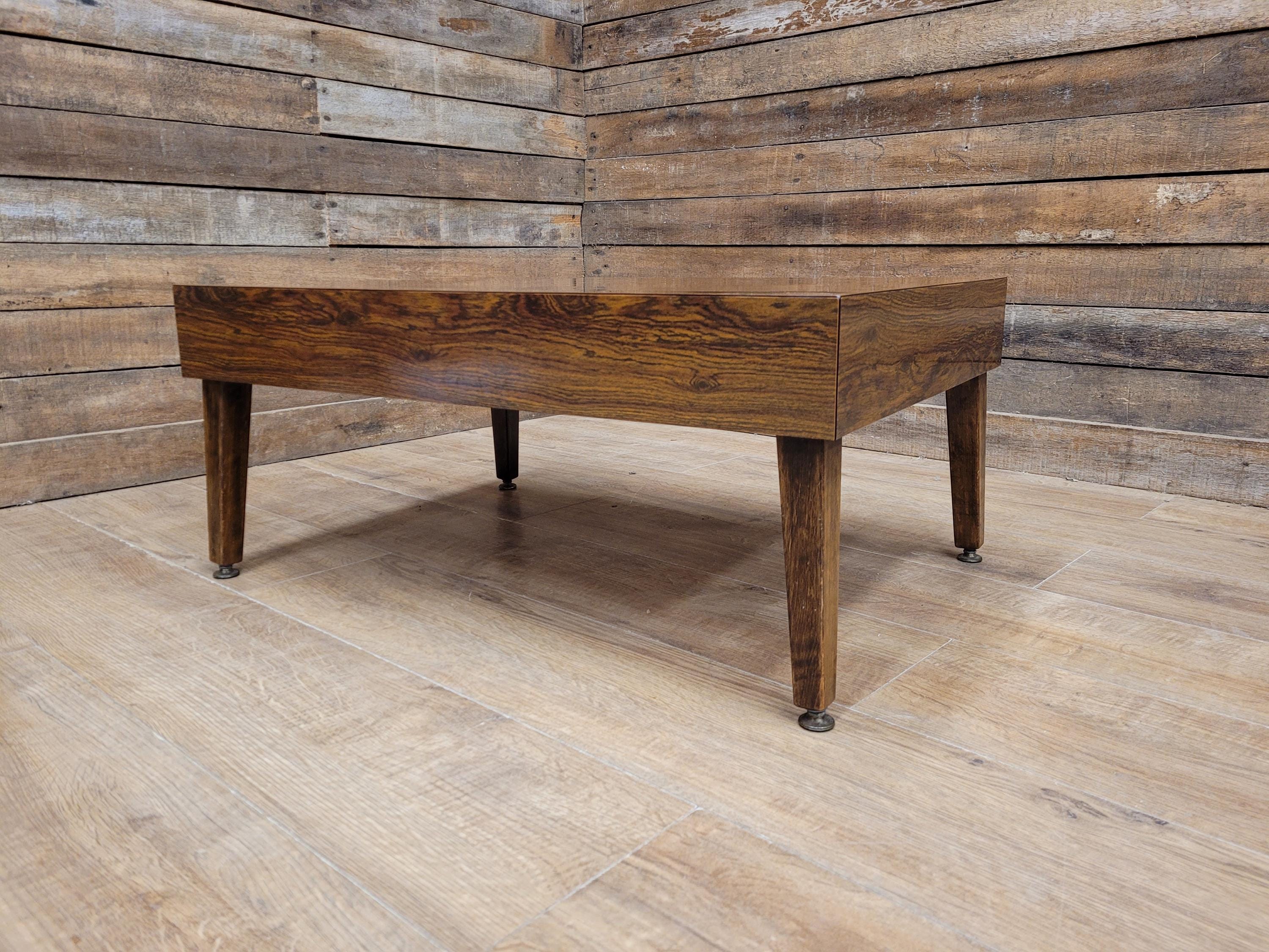 Retro Formica Coffee Table Mid Century Woodgrain Top Tapered Legs