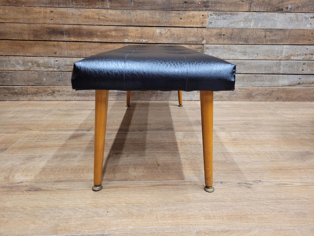 Vintage Sherborne Mid Century Black Vinyl Footstool Set Bench & 2 Stools
