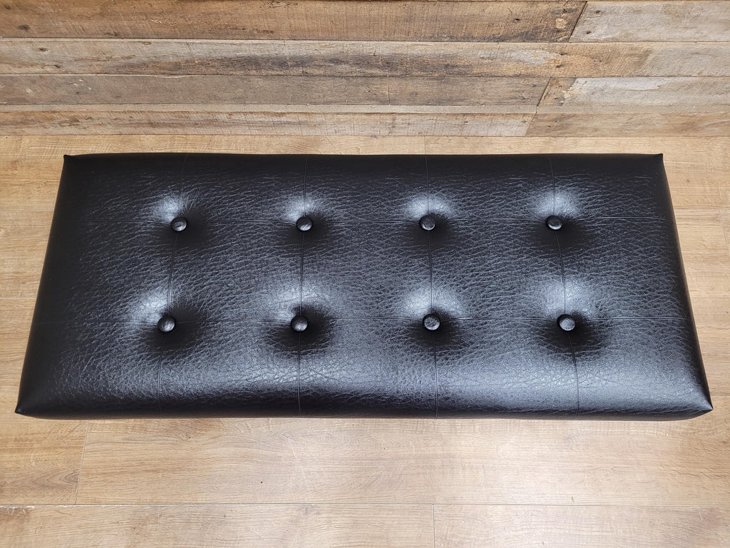 Vintage Sherborne Mid Century Black Vinyl Footstool Set Bench & 2 Stools