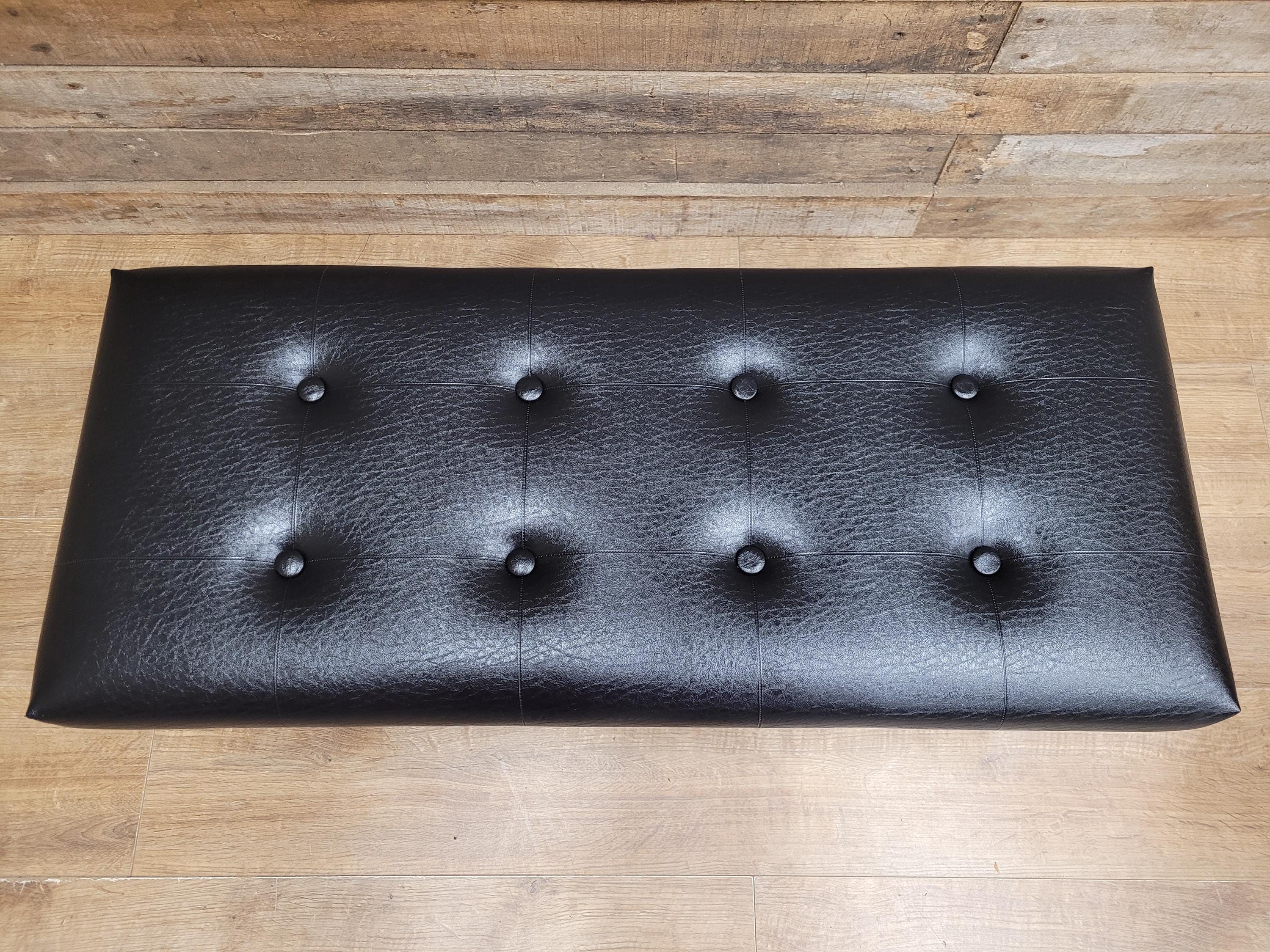 Vintage Sherborne Mid Century Black Vinyl Footstool Set Bench & 2 Stools